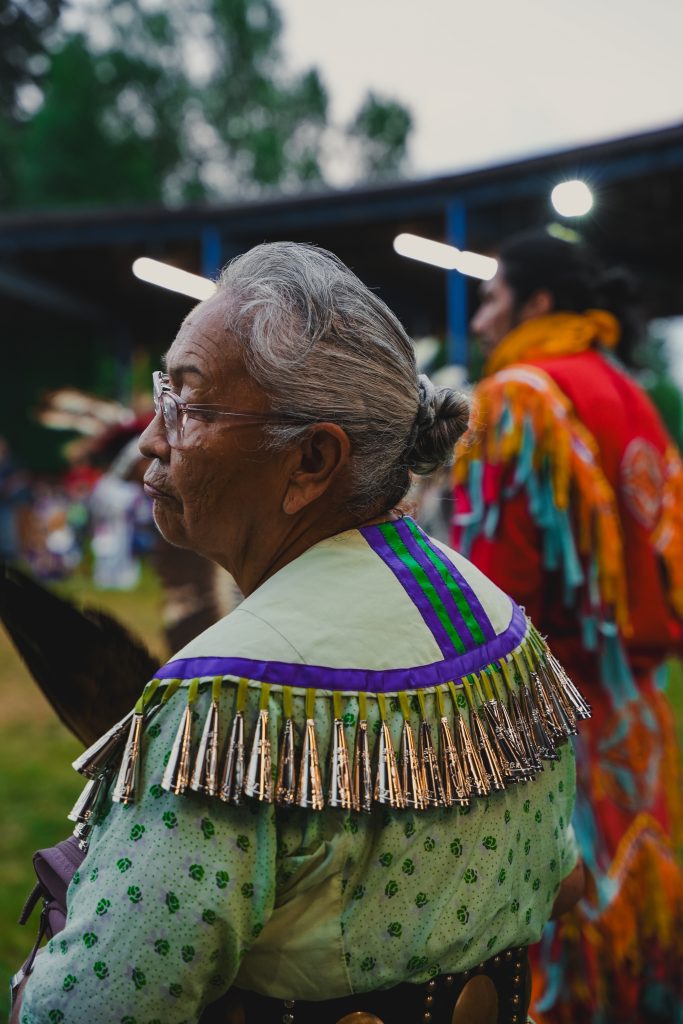 Powwow dancer woman regalia photo