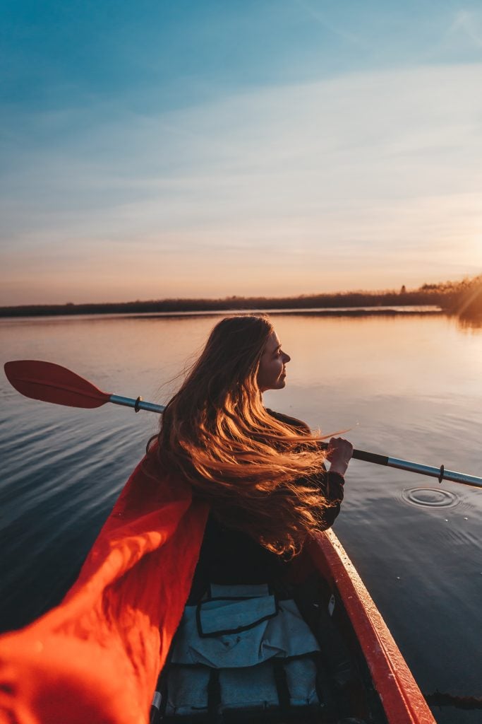 Kayaker Paddler Lake Sunset Photo